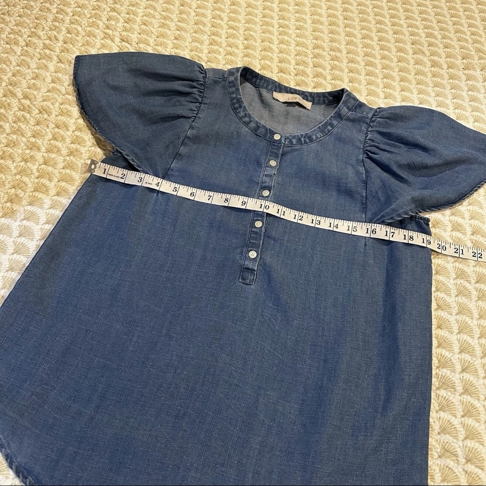 LOFT Chambray Lyocell Linen Blend Flutter Sleeve Blouse - Picture 8 of 10